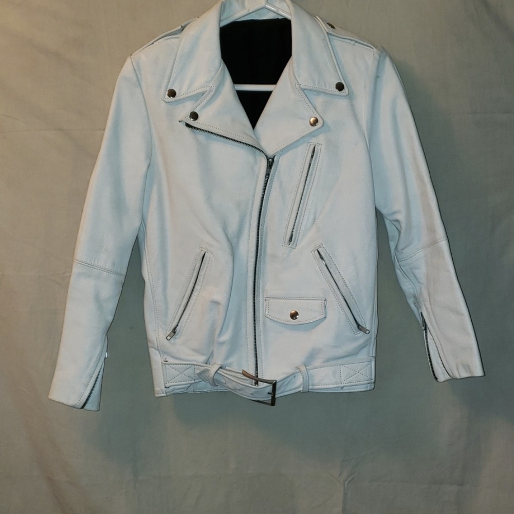 Ladies white leather jacket